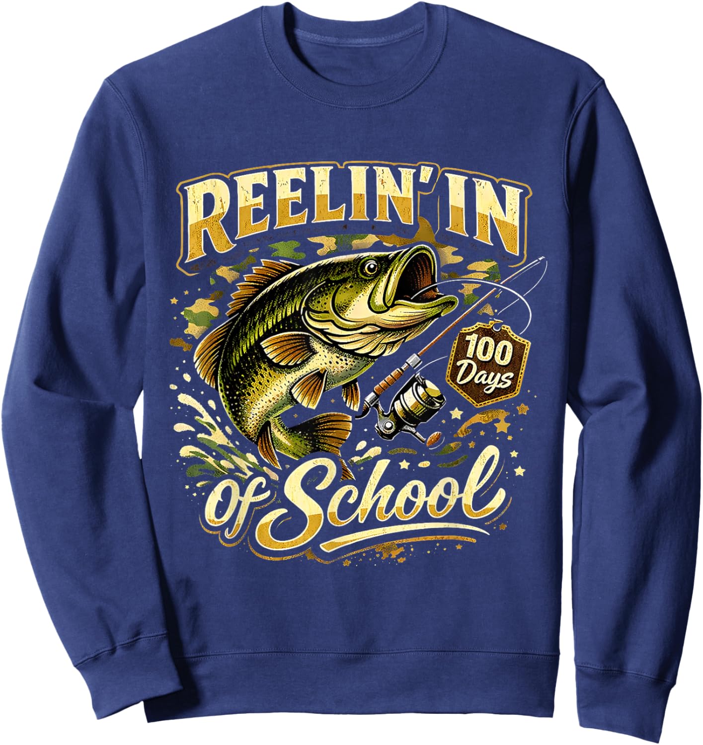 Reelin in 100 Days of School Fishing Fun Sweatshirt - Sweatshirt | Navy