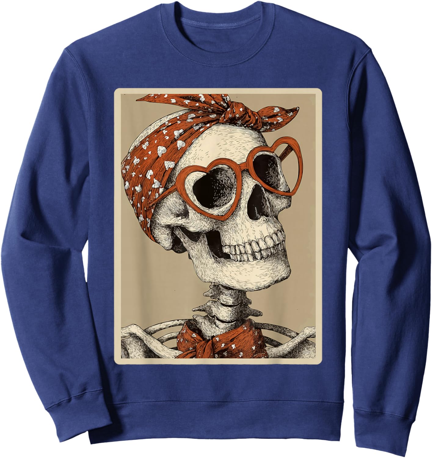 Cute Skeleton with Hearts Glasses Gothic Valentines Coquette Sweatshirt - Sweatshirt | Navy