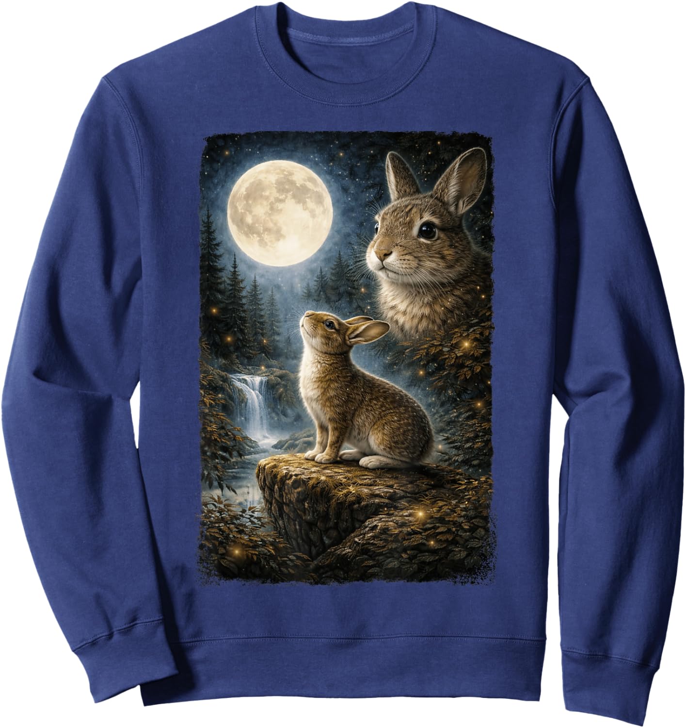 Funny Bunny Art Design Rabbit Howling at The Moon Sweatshirt - Sweatshirt | Navy