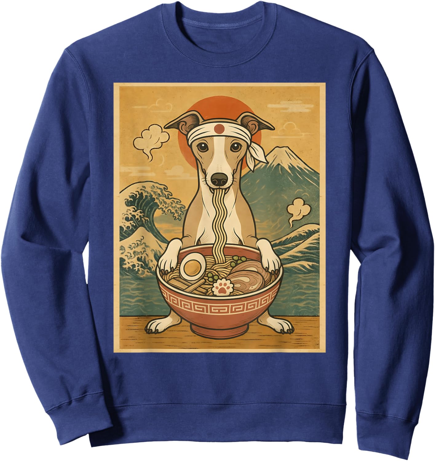 Kawaii Whippet Japanese Ramen Noodles Sweatshirt - Sweatshirt | Navy