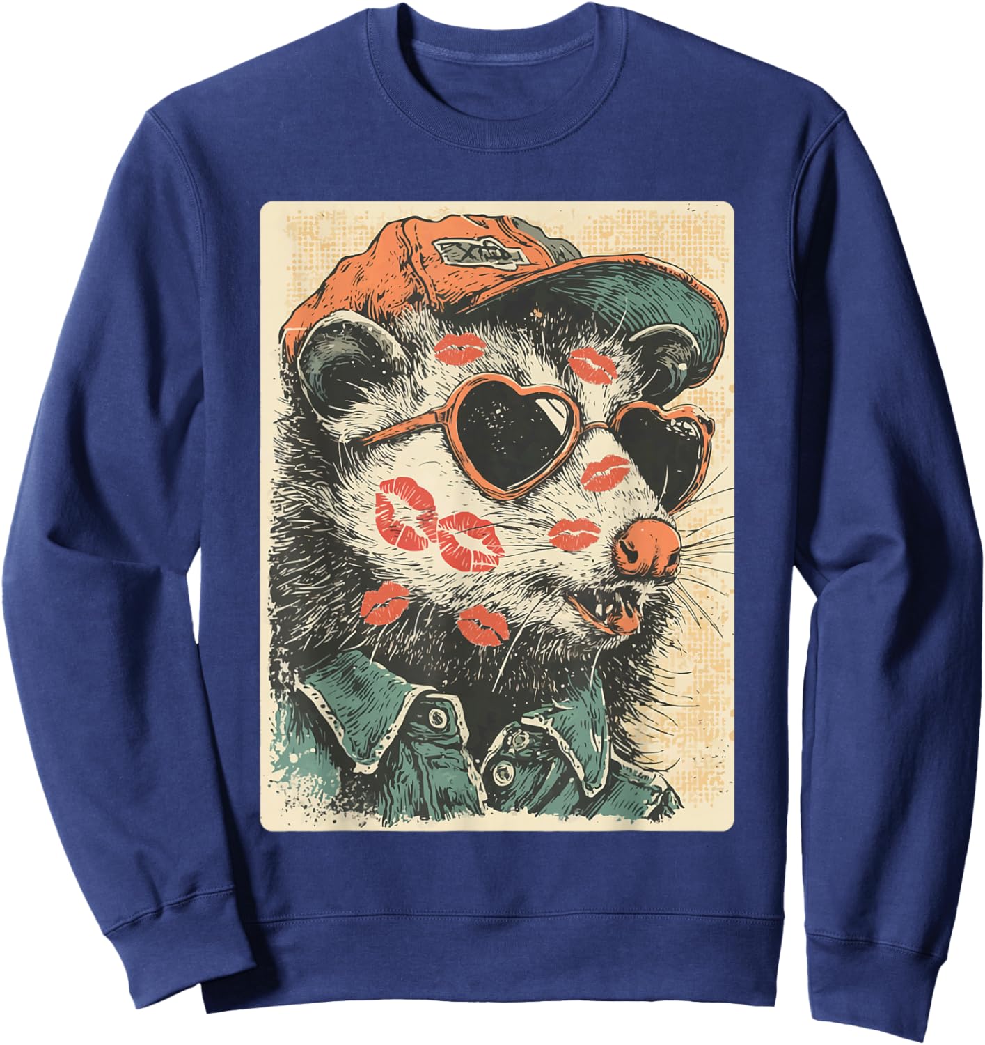 Cute Opossum with Sunglasses Kisses Valentine's Day Possum Sweatshirt - Sweatshirt | Navy