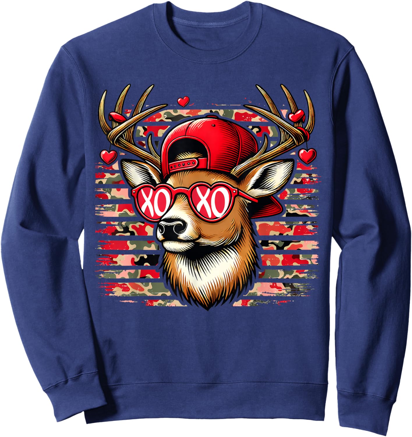 Funny Valentine Buck XOXO Deer Hunting Cute Heart Camo Sweatshirt - Sweatshirt | Navy
