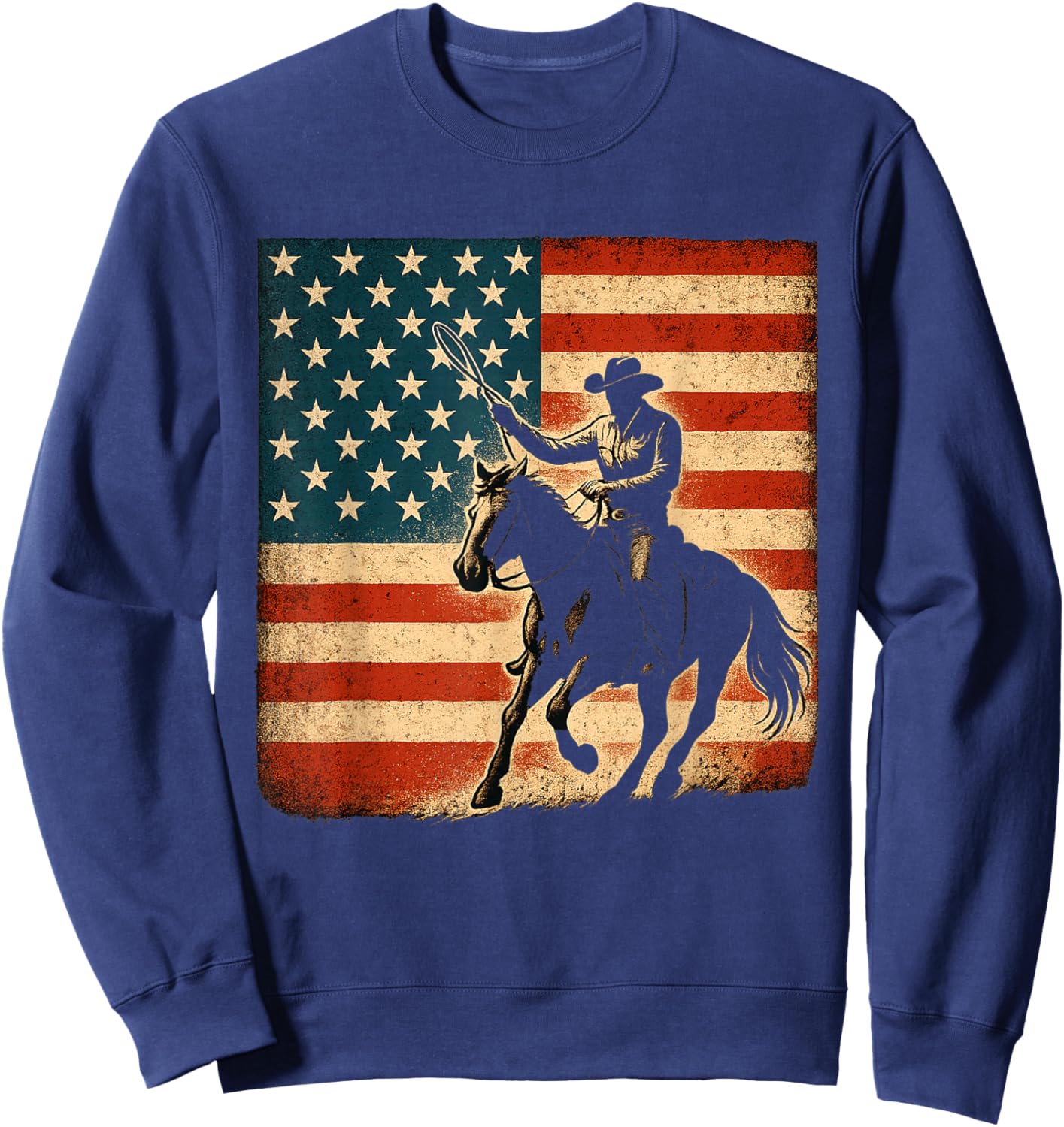 Rodeo Cowboy Western Country Horse USA Flag 4th of July Sweatshirt - Sweatshirt | Navy