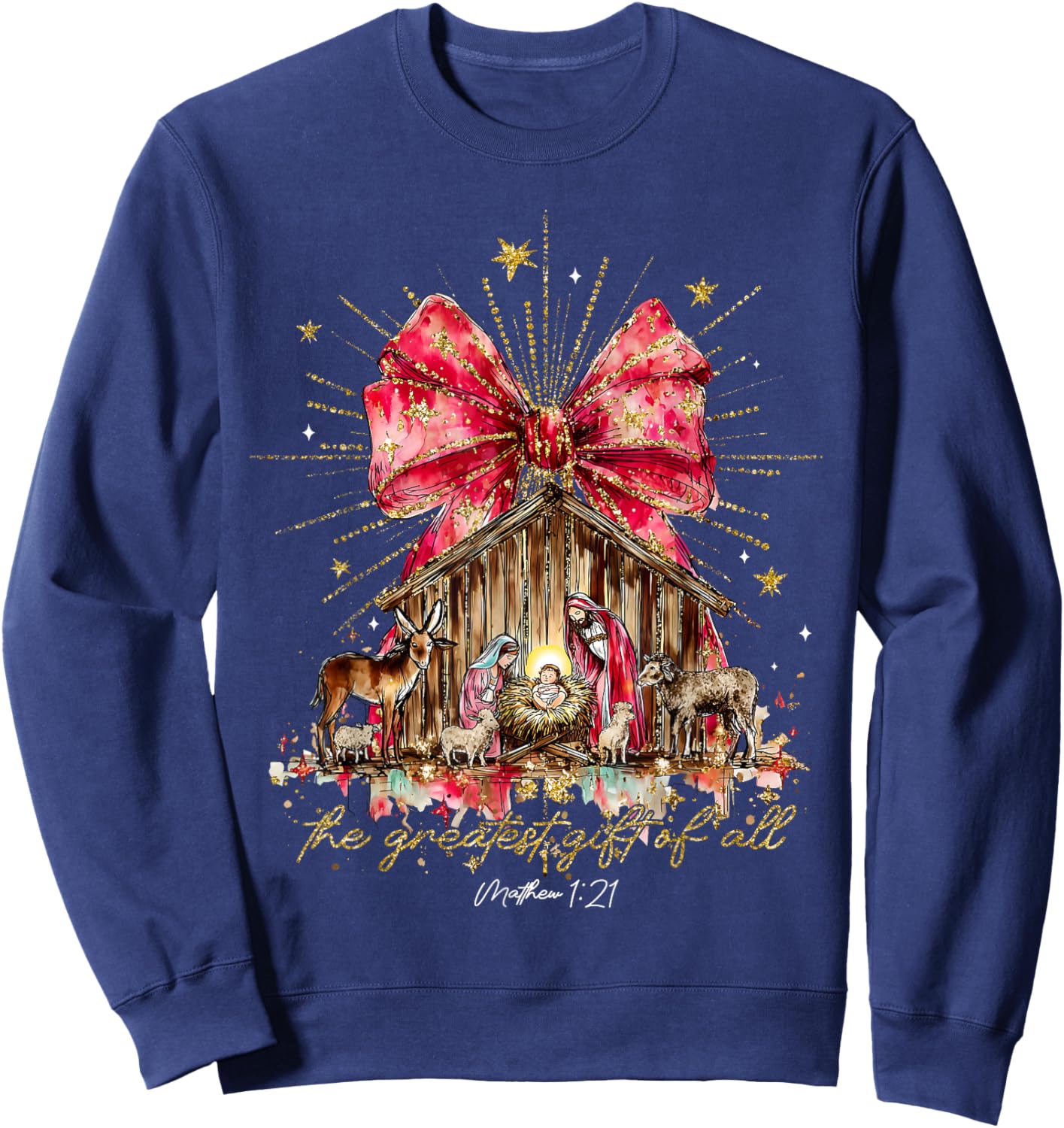 The Greatest Gift of All Jesus Christian Holiday Christmas Sweatshirt - Sweatshirt | Navy