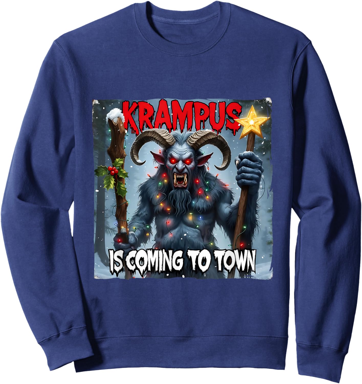 Krampus Coming Town Merry Christmas Gothic Xmas Horror Sweatshirt - Sweatshirt | Navy