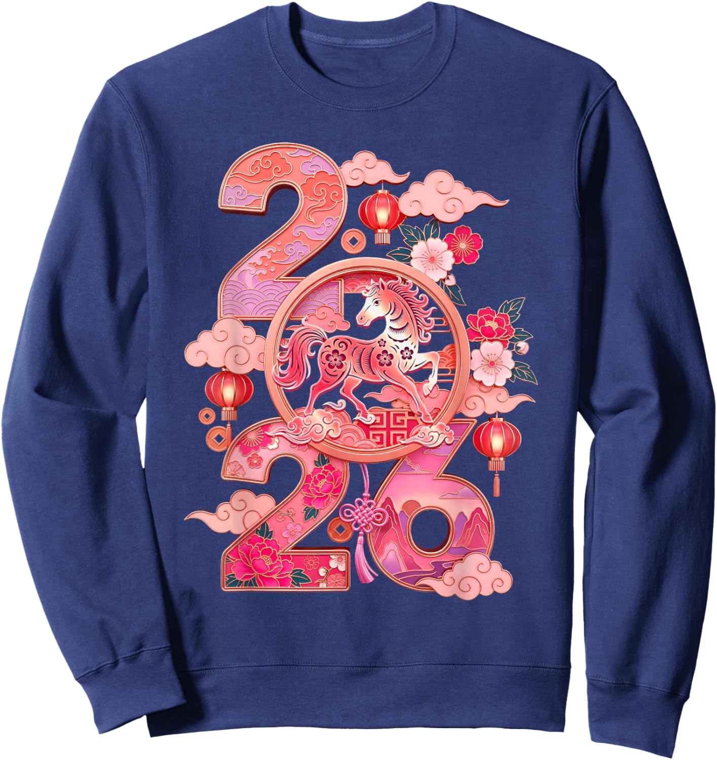 Year of The Horse 2026 Lunar Chinese New Year Zodiac Art Sweatshirt - Sweatshirt | Navy
