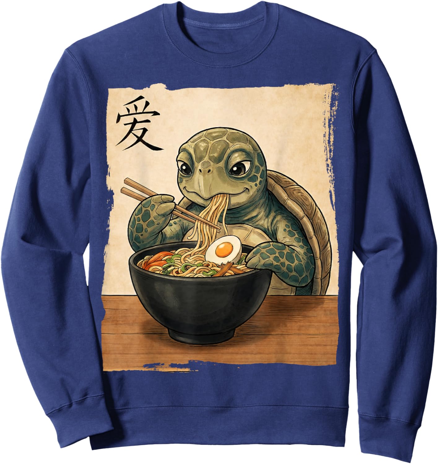 Funny Turtle Eating Ramen Japanese Kawaii Anime Vintage Sweatshirt - Sweatshirt | Navy