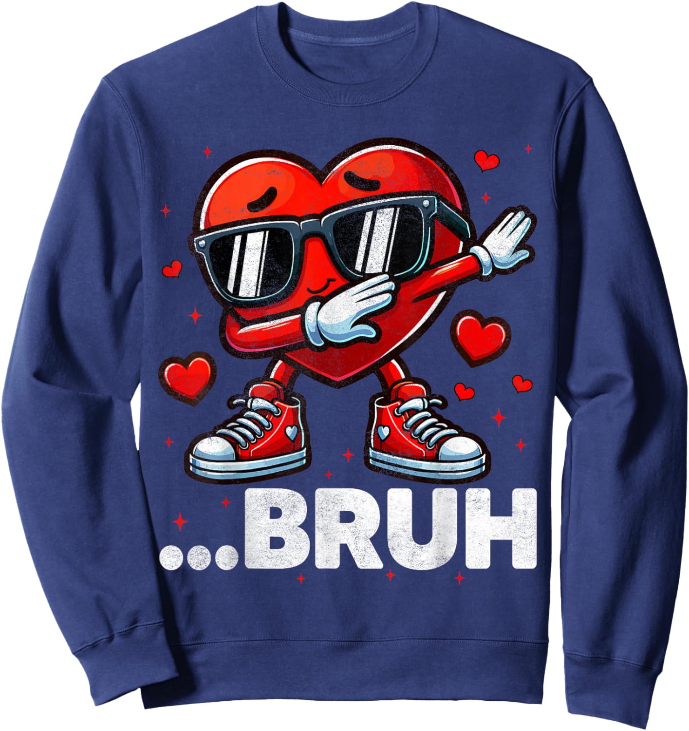 Bruh Funny Dabbing Heart Valentine Outfit Boy Kid Sweatshirt - Sweatshirt | Navy