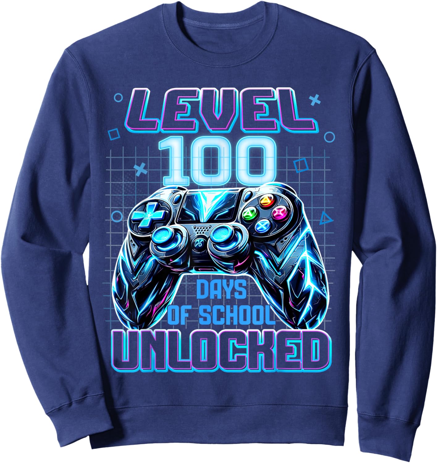 Level 100 Days of School Unlocked Video Games Boy Gamer Kids Sweatshirt - Sweatshirt | Navy