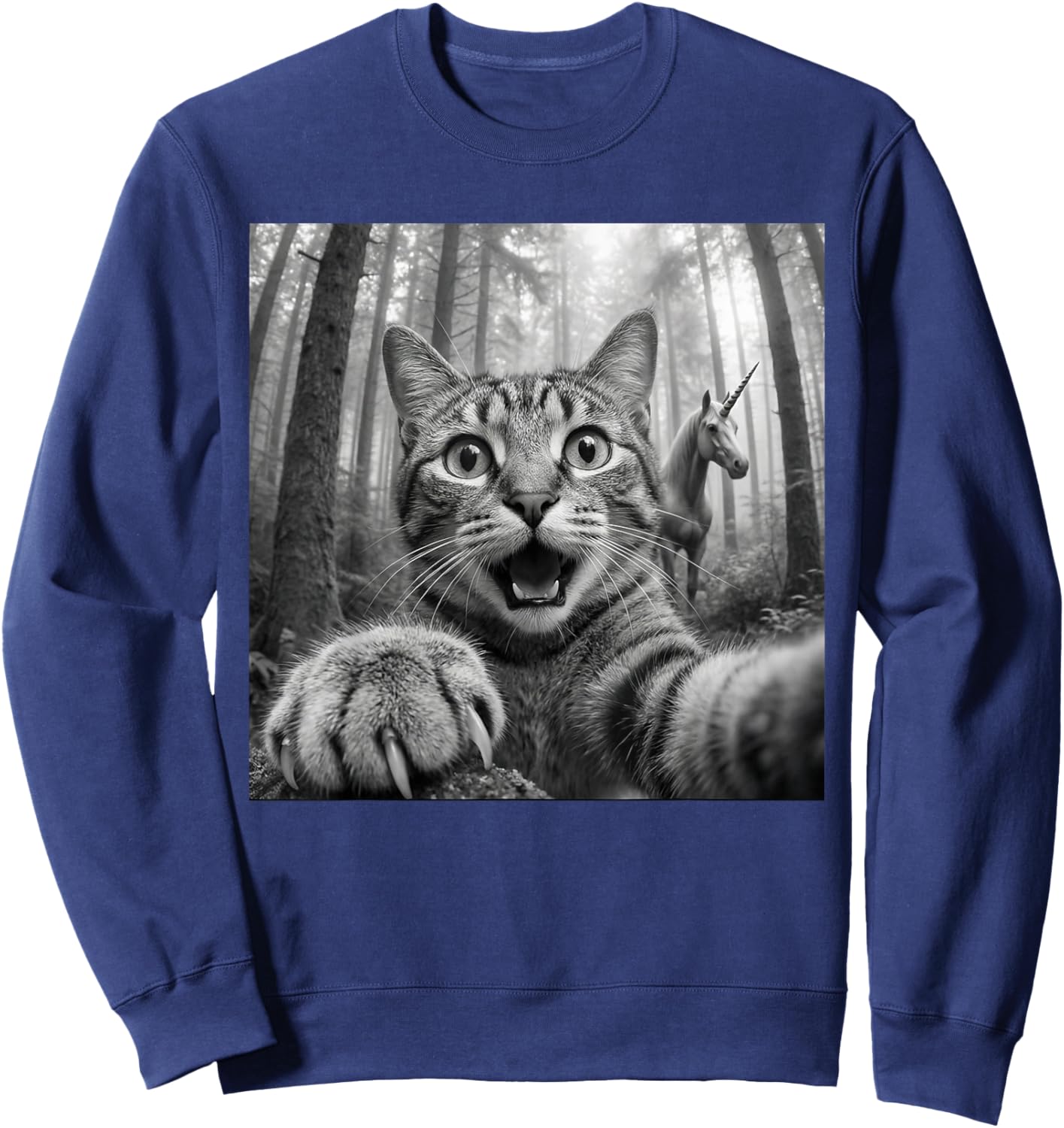 Cat Selfie with Unicorn Funny Cat Gifts Women Kid Sweatshirt - Sweatshirt | Navy