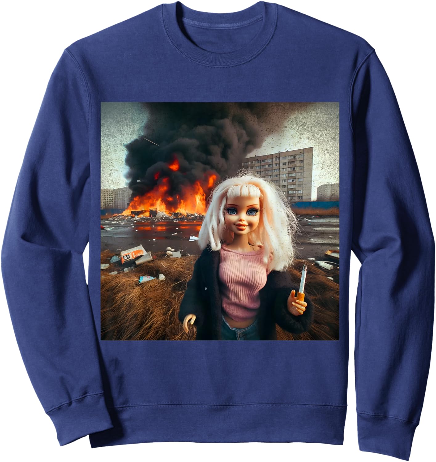 Messy Doll Dark Surreal Art Gritty Aesthetic Sweatshirt - Sweatshirt | Navy