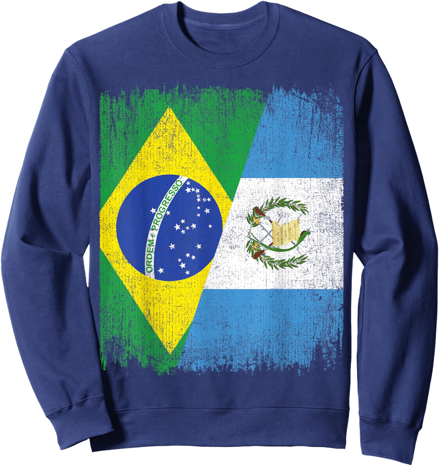 Half Brazil Guatemala Split Flag Brazilian Guatemalan Roots Sweatshirt - Sweatshirt | Navy