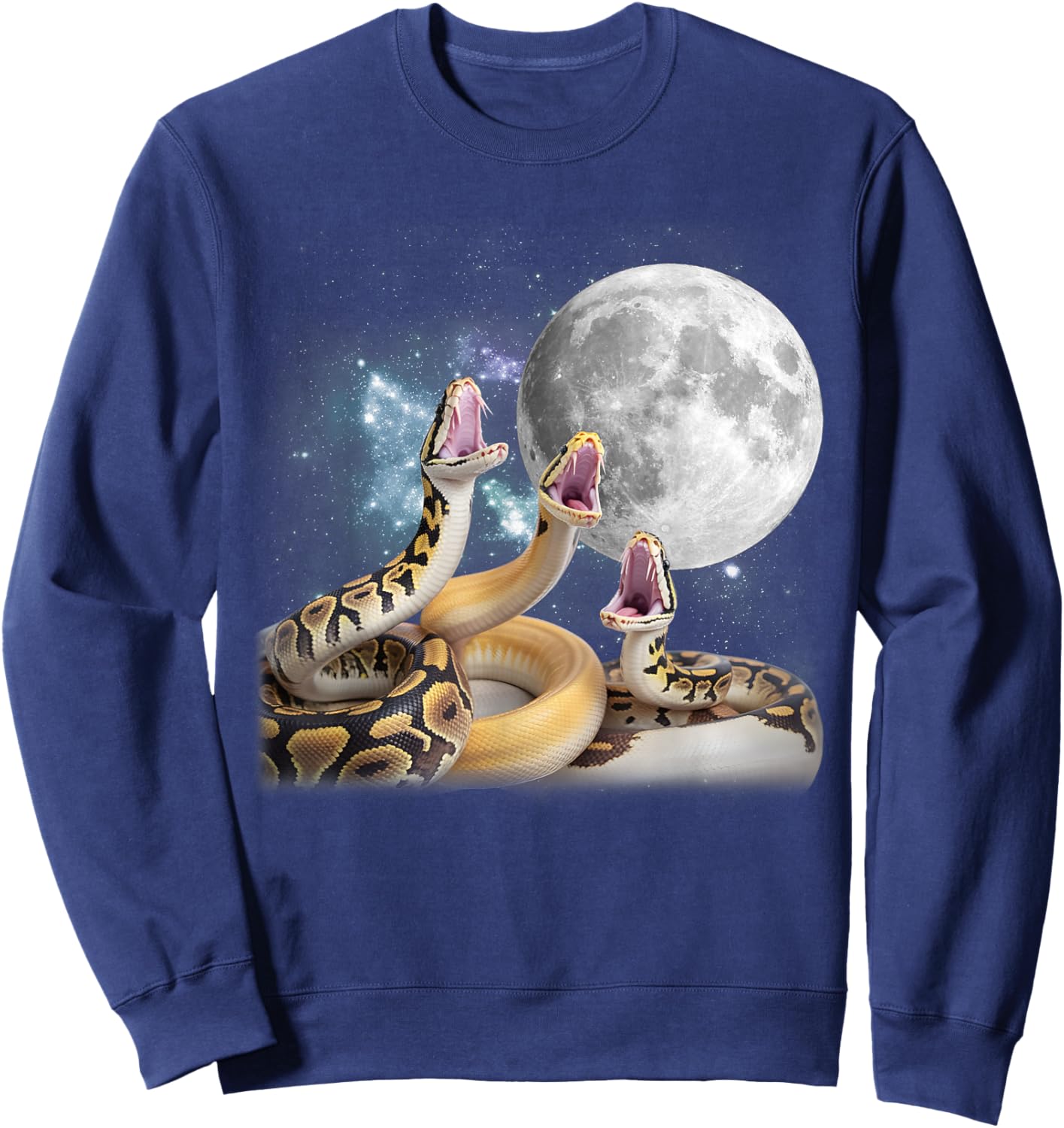 3 Ball Python Snakes Howling at The Moon Funny Python Sweatshirt - Sweatshirt | Navy