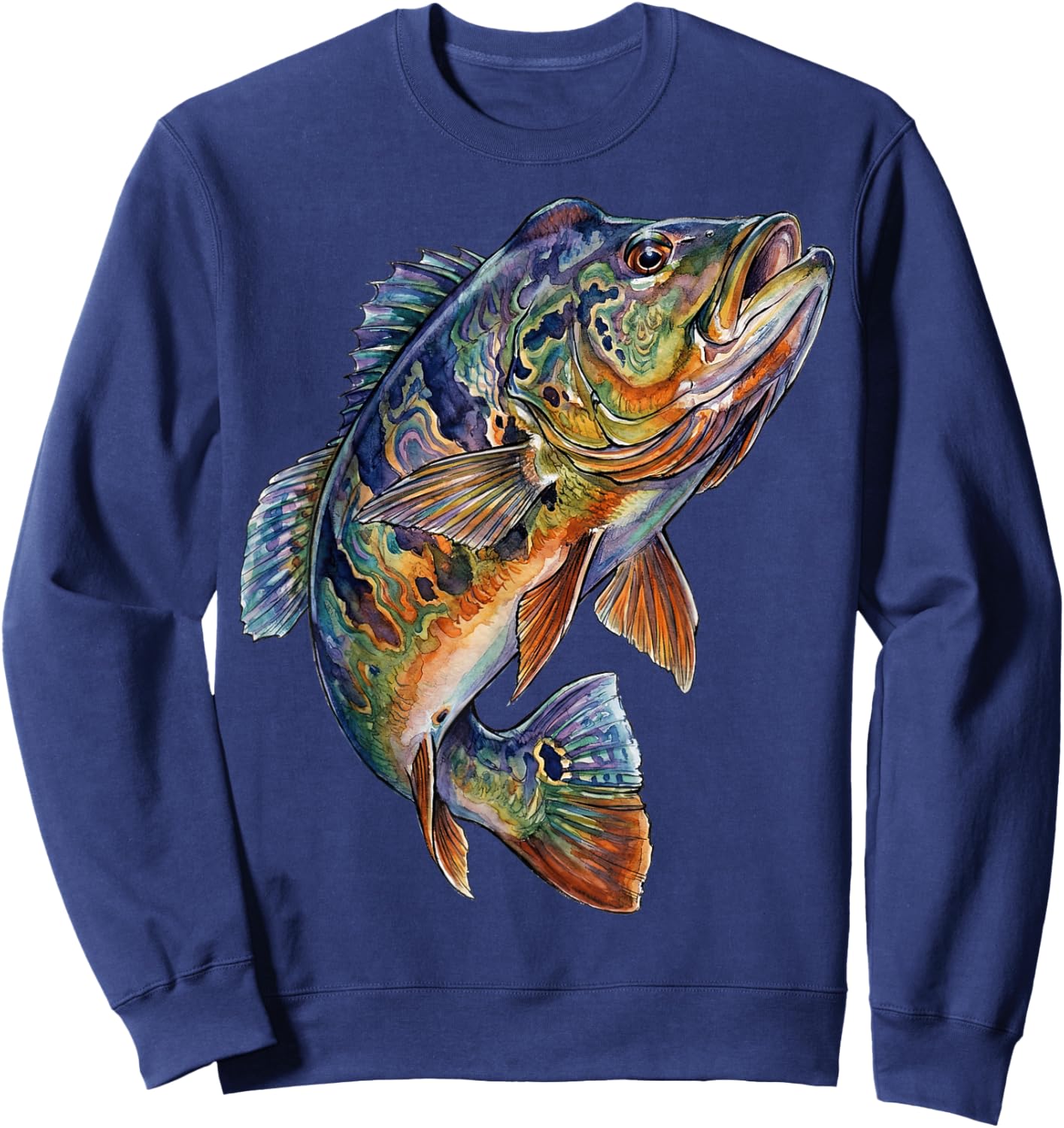 Peacock Bass Fish Abstract Freshwater Aquatic Art Sweatshirt - Sweatshirt | Navy
