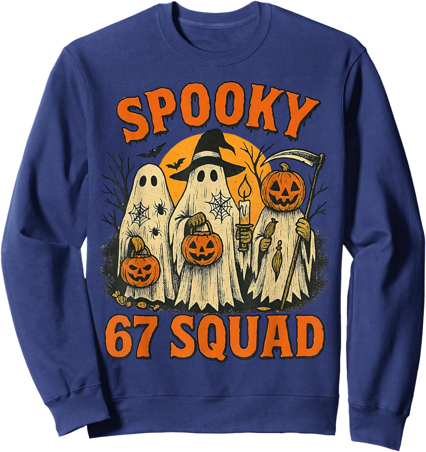 Spooky 67 Squad Funny Halloween Ghost 6 7 Six Seven Boy Kids Sweatshirt - Sweatshirt | Navy