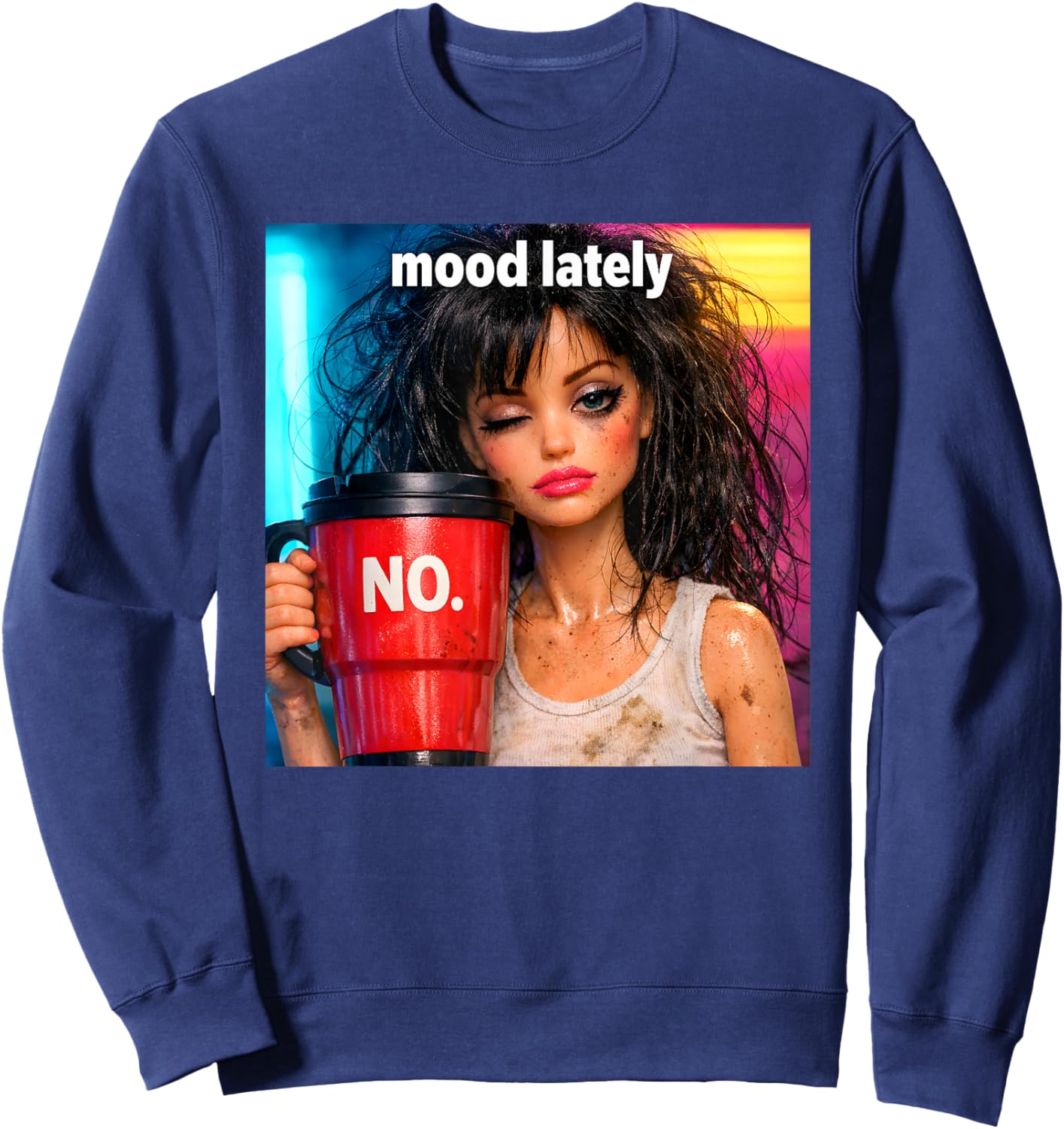 Retro Doll Face Meme Dolls Plastic Digusting Doll Face Meme Sweatshirt - Sweatshirt | Navy