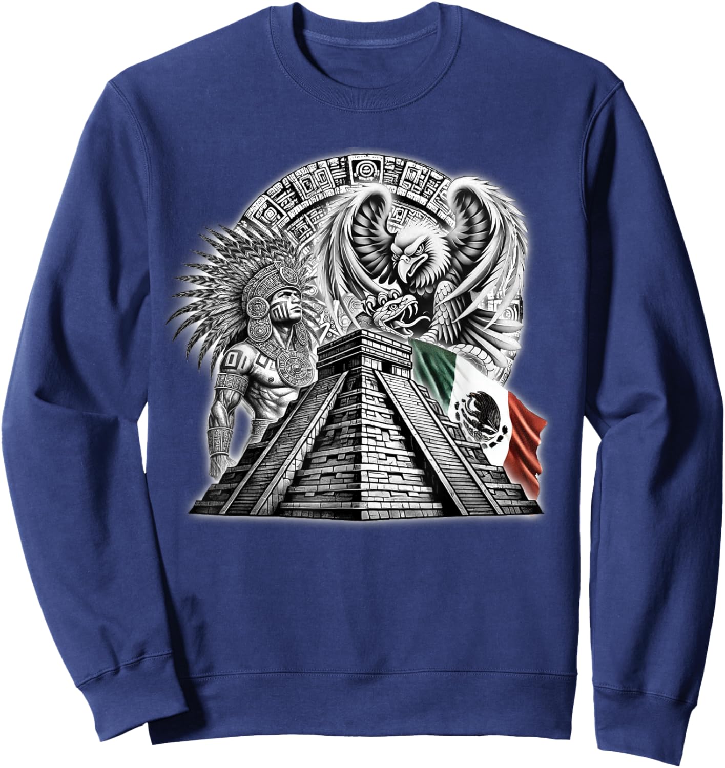Aztec Warrior Calendar Mexico Mexican Flag Mayan Azteca Sweatshirt - Sweatshirt | Navy