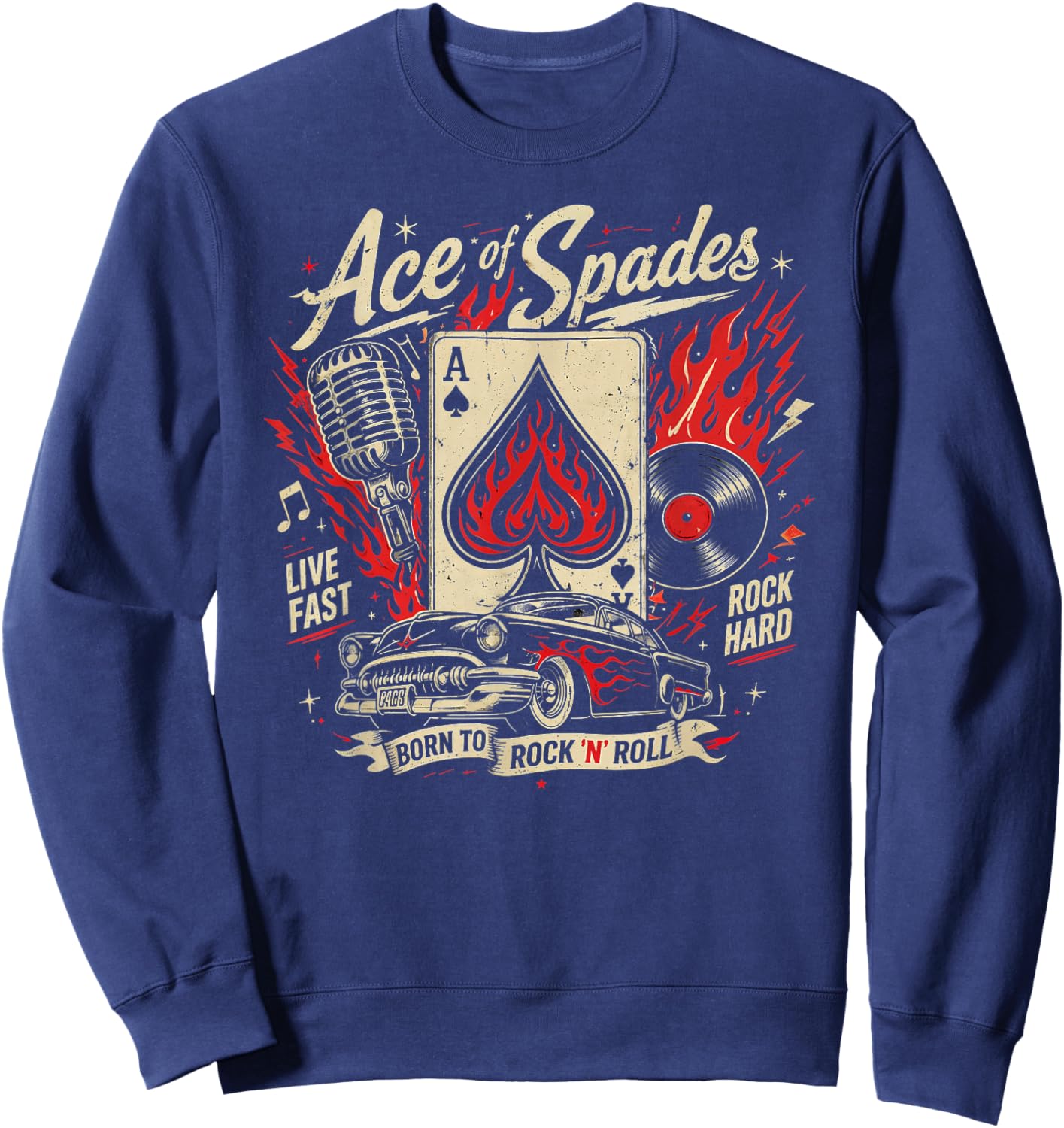 Rockabilly Ace Spades Retro Greaser Rock & Roll Hot Rod Sweatshirt - Sweatshirt | Navy