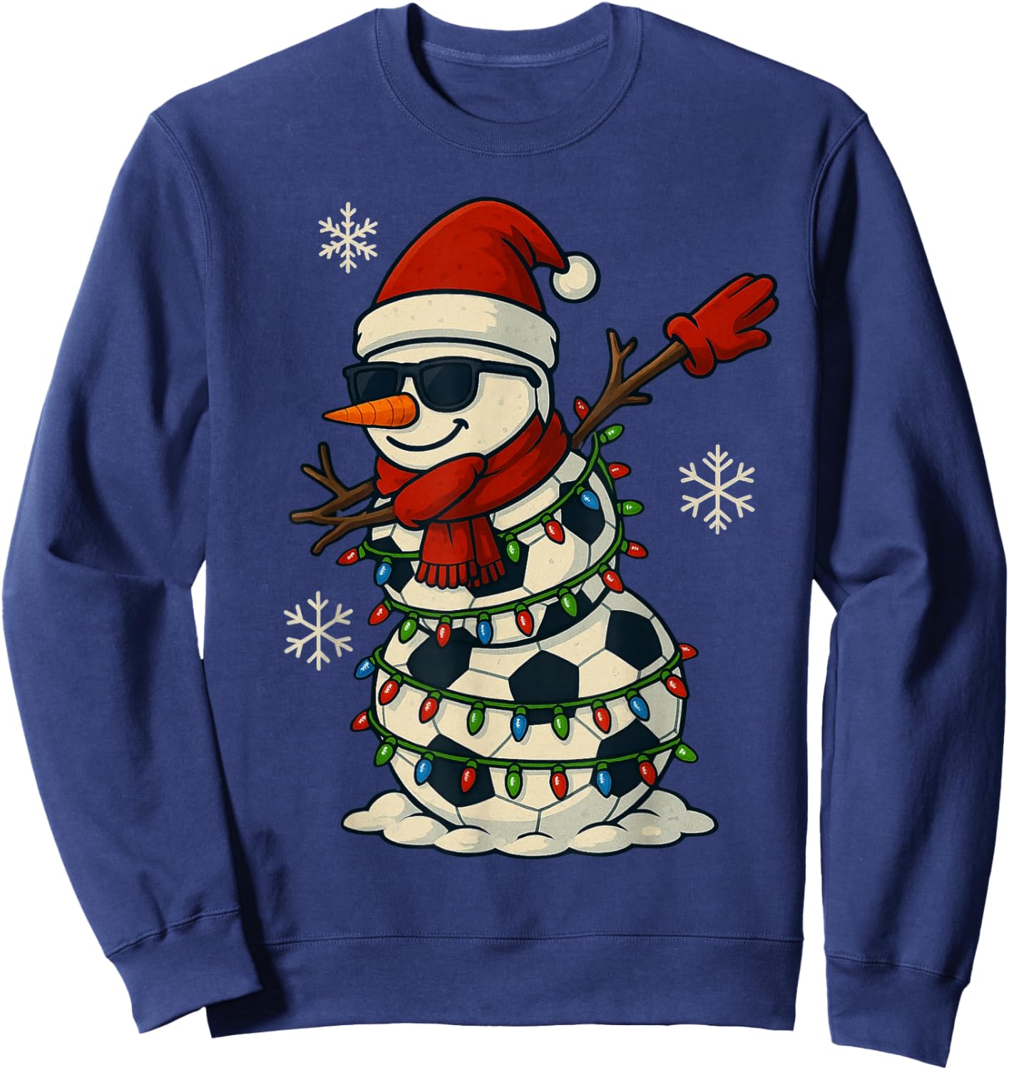 Soccer Balls Snowman Dabbing Funny Christmas Cute Boys Kids Sweatshirt - Sweatshirt | Navy