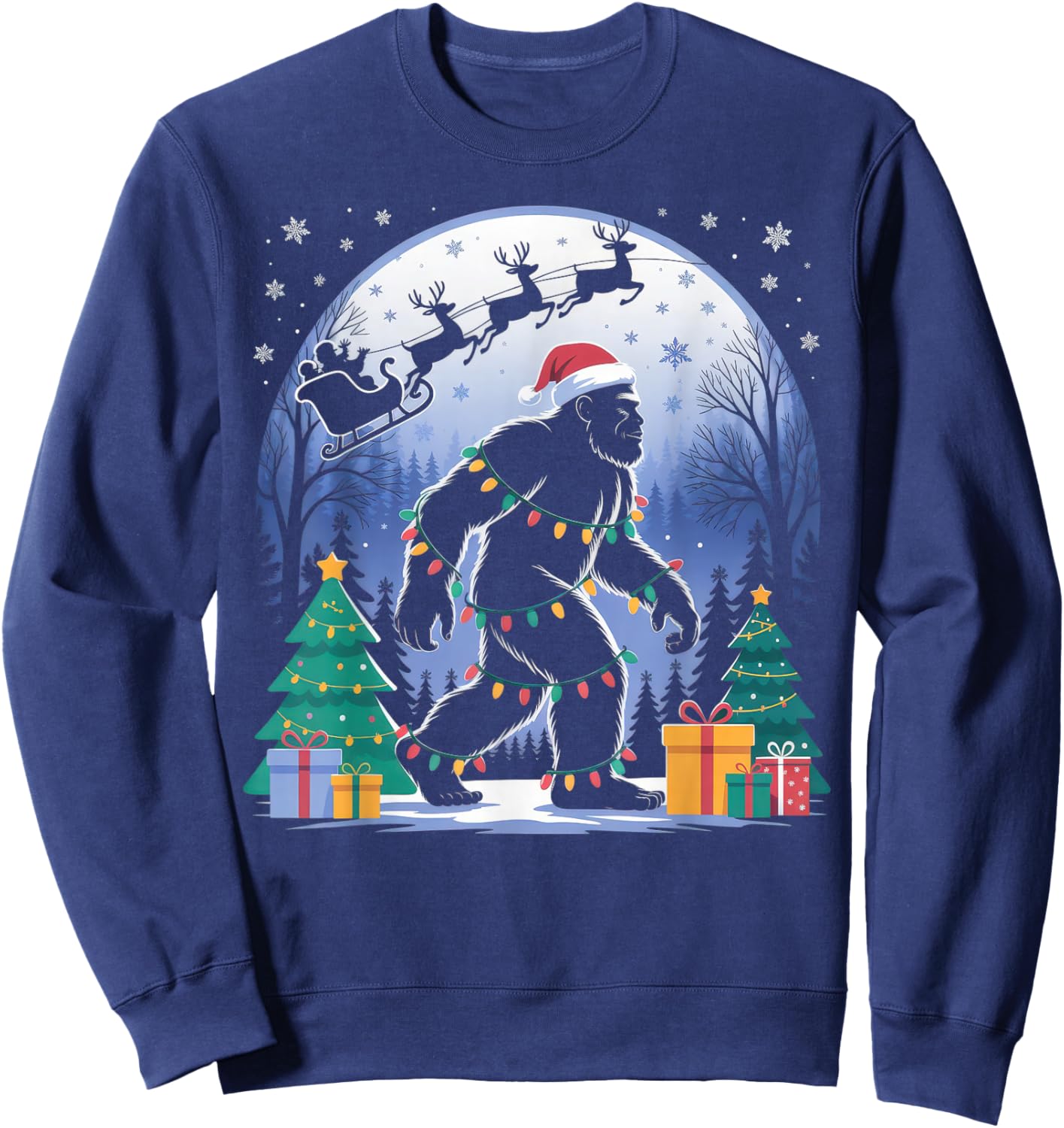 Santa Bigfoot Christmas Lights Funny Sasquatch Believe Sweatshirt - Sweatshirt | Navy