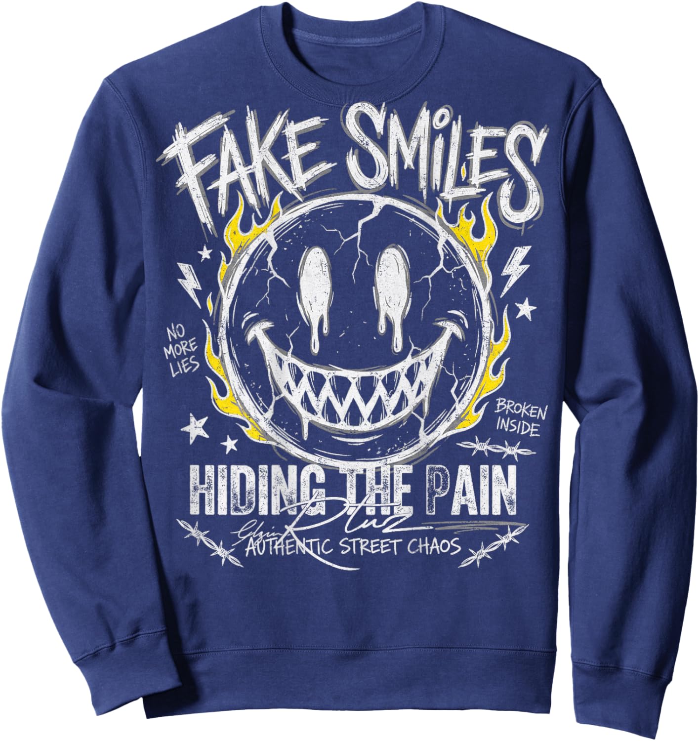 Cool Y2K Back Print Streetwear Fashion Women Men Retro Smile Sweatshirt - Sweatshirt | Navy