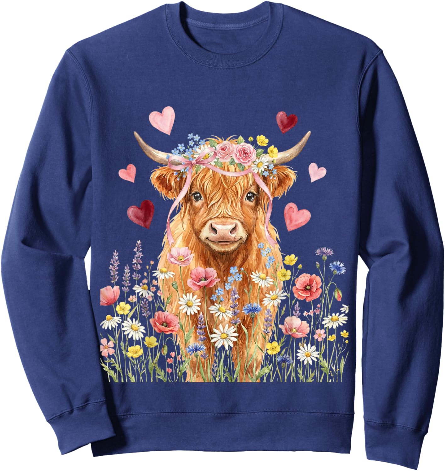 Cute Highland Cow Women Girls Kid Scottish Cow Highland Cow Sweatshirt - Sweatshirt | Navy