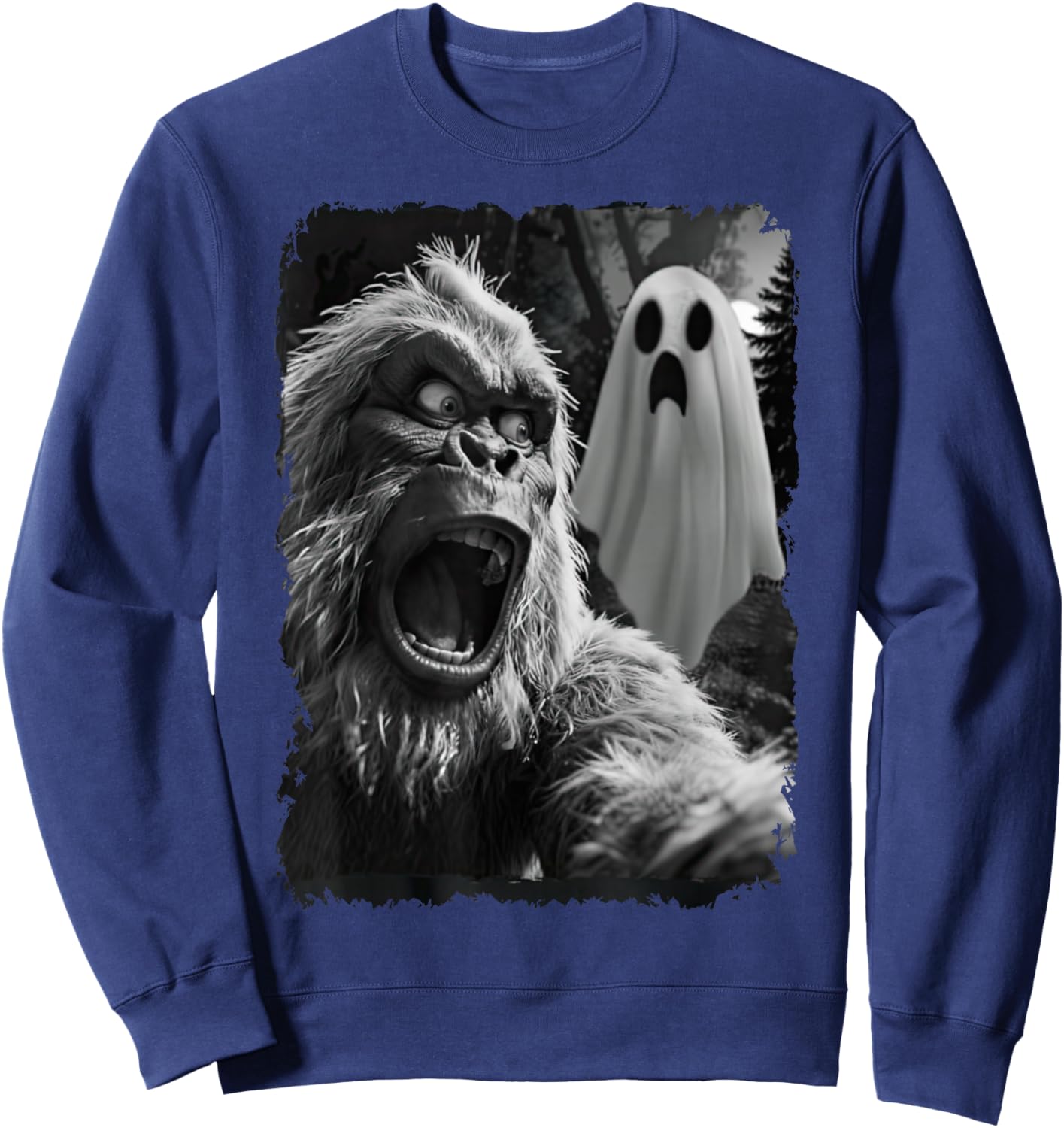 Funny Bigfoot Selfie Ghost Sasquatch Halloween Bigfoot Sweatshirt - Sweatshirt | Navy