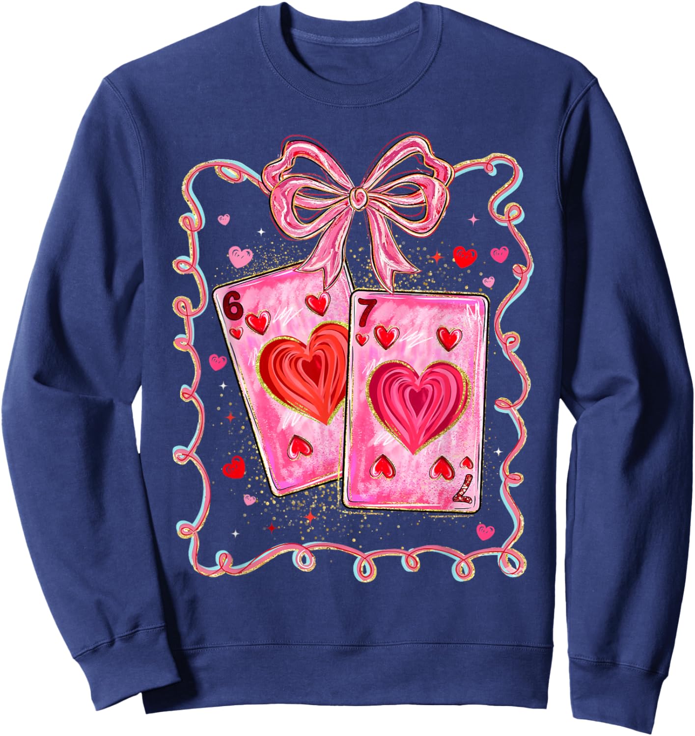 Valentine Funny 67 Meme Playing Cards Coquette Bow Women Kid Sweatshirt - Sweatshirt | Navy