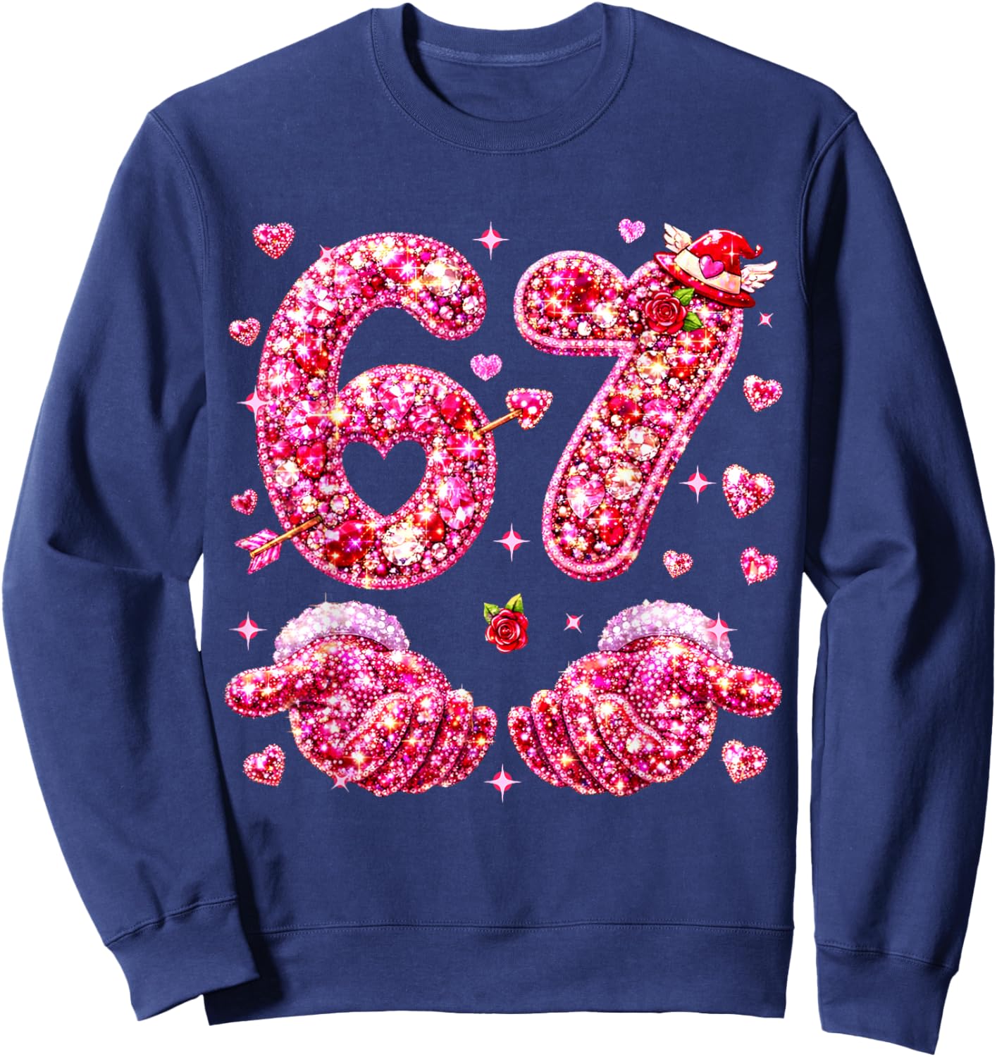 67 Valentine Six Seven Meme Hearts 6 7 Women Kid Valentines Sweatshirt - Sweatshirt | Navy