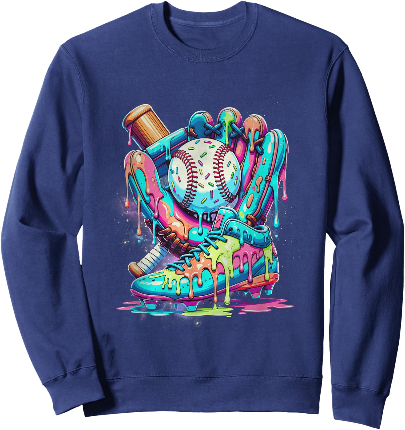 Ice Cream Dripping Baseball Drip Boys Graphic Baseball Drip Sweatshirt - Sweatshirt | Navy