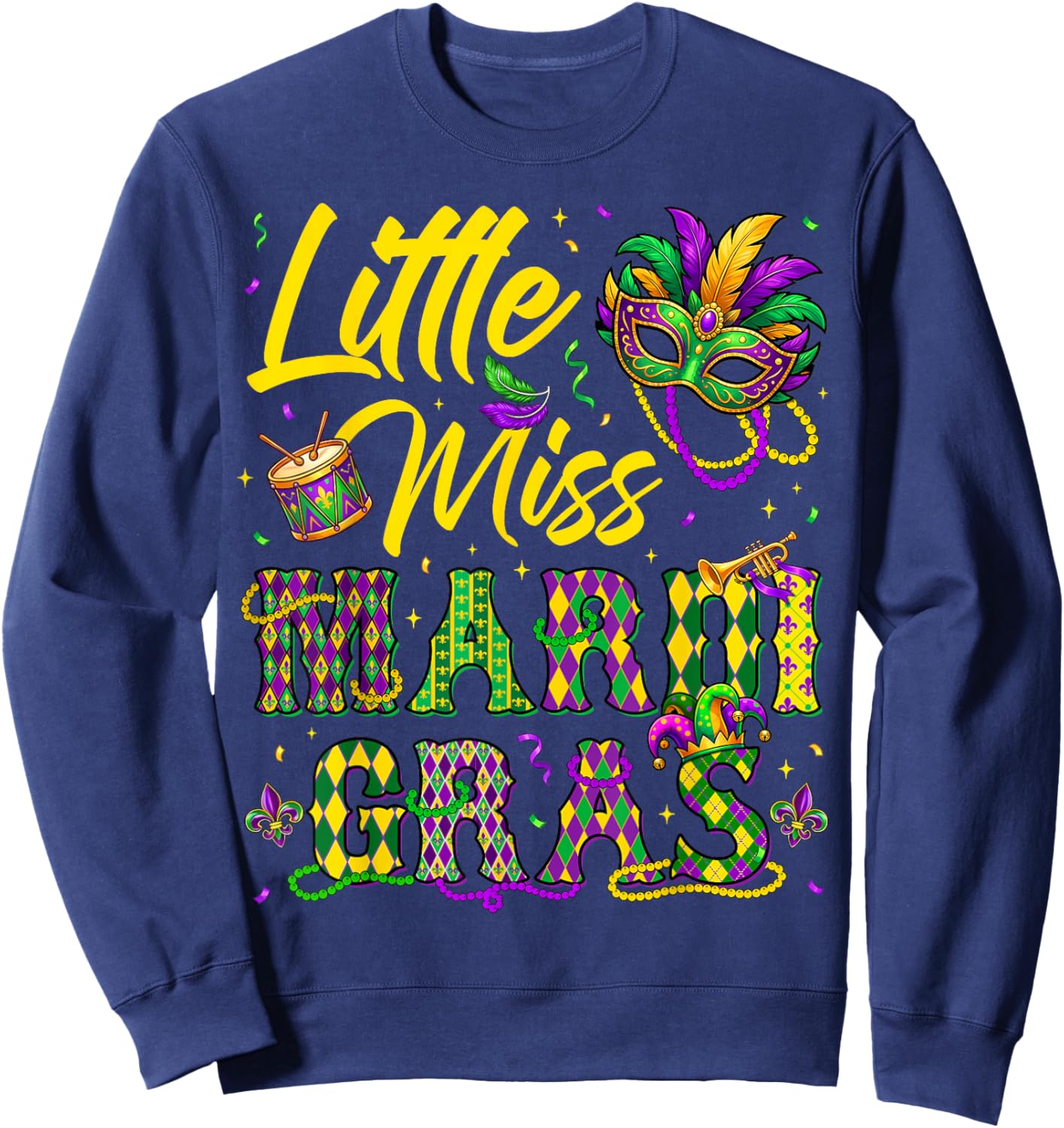Miss Mardi Gras Mask Bead Girl Kid Toddler Carnival Costume Sweatshirt - Sweatshirt | Navy