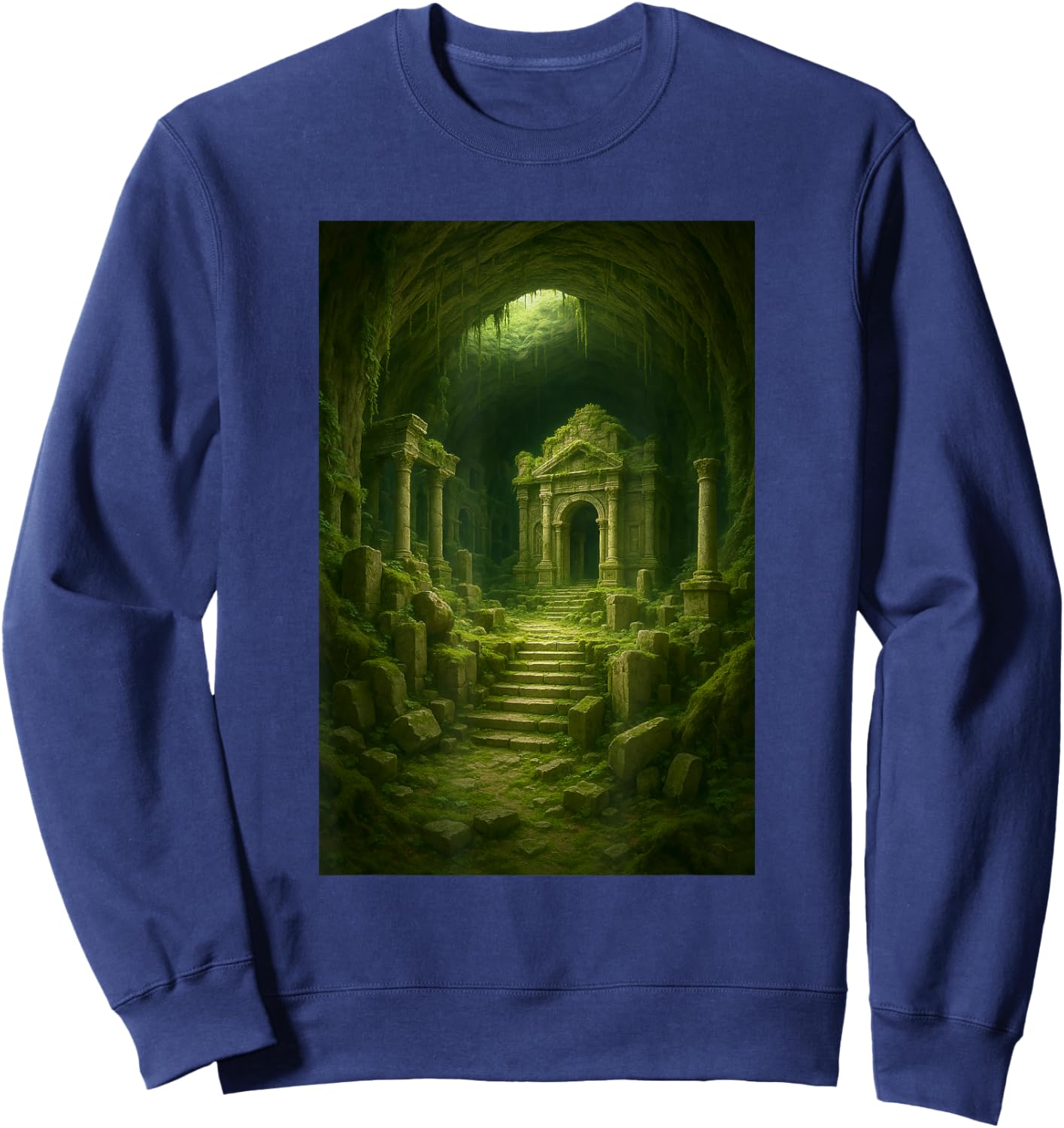 Ancient Jungle Temple Ruins Overgrown Fantasy Adventure Sweatshirt - Sweatshirt | Navy