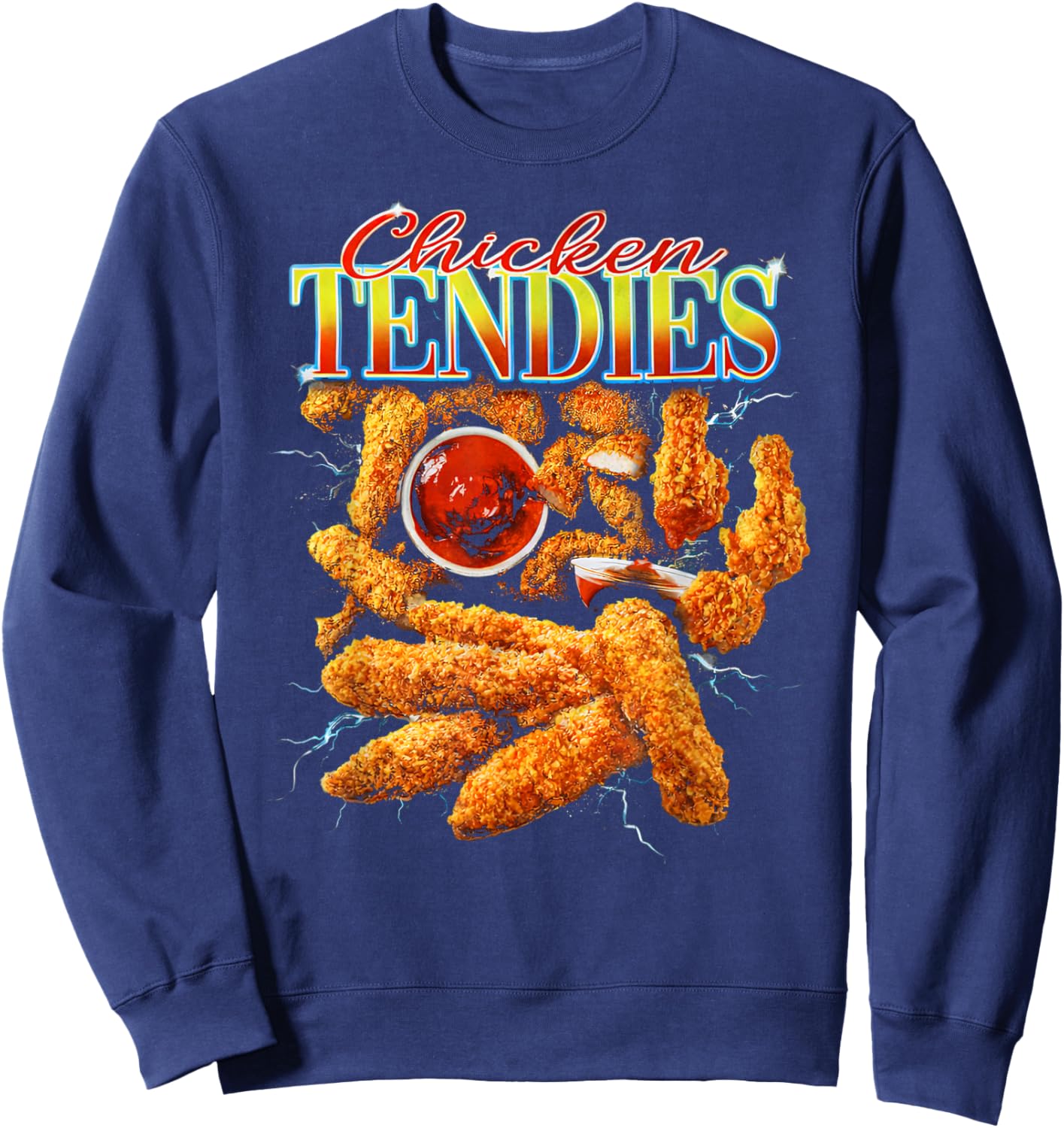 Vintage Chicken Tendies Bootleg Rap Retro 90s Junk Food Sweatshirt - Sweatshirt | Navy