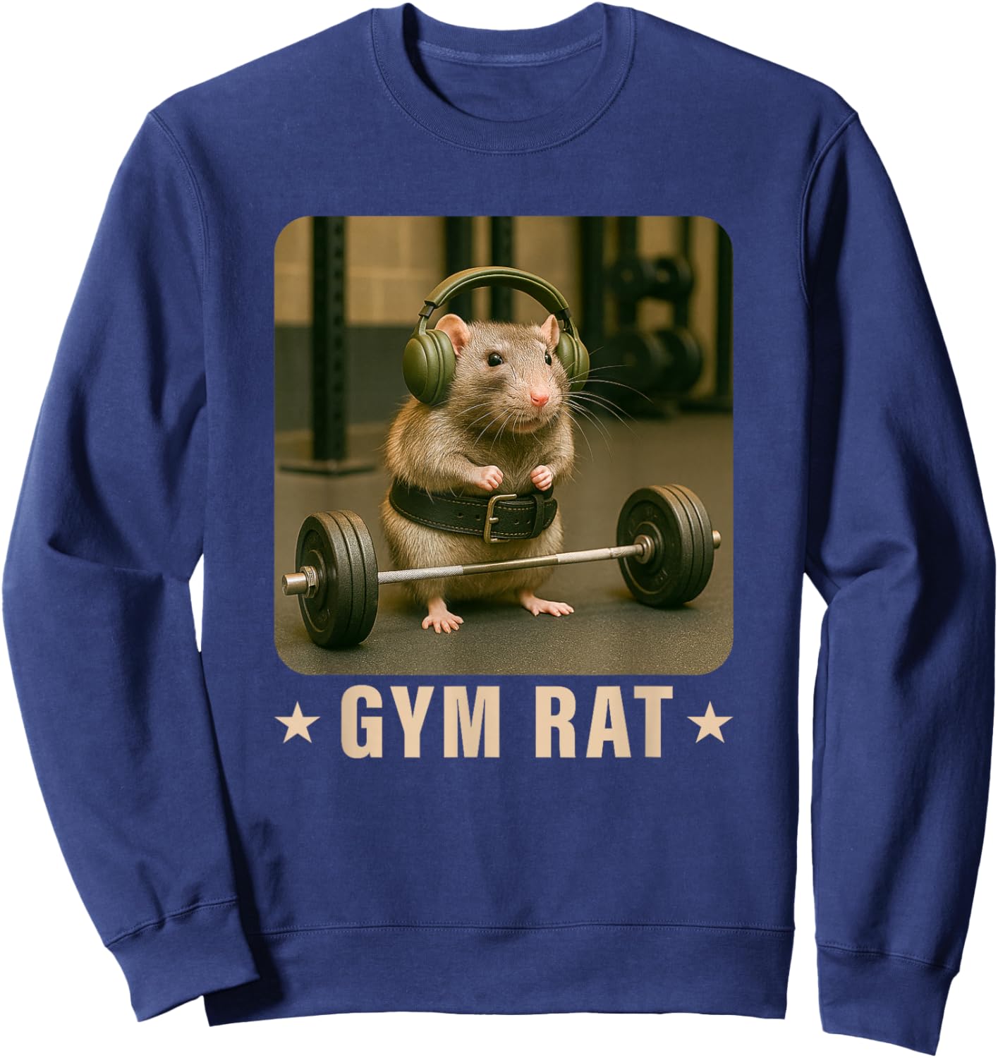 Gym Rat Deadlift Training Funny Cute Rat Weightlifting Meme Sweatshirt - Sweatshirt | Navy