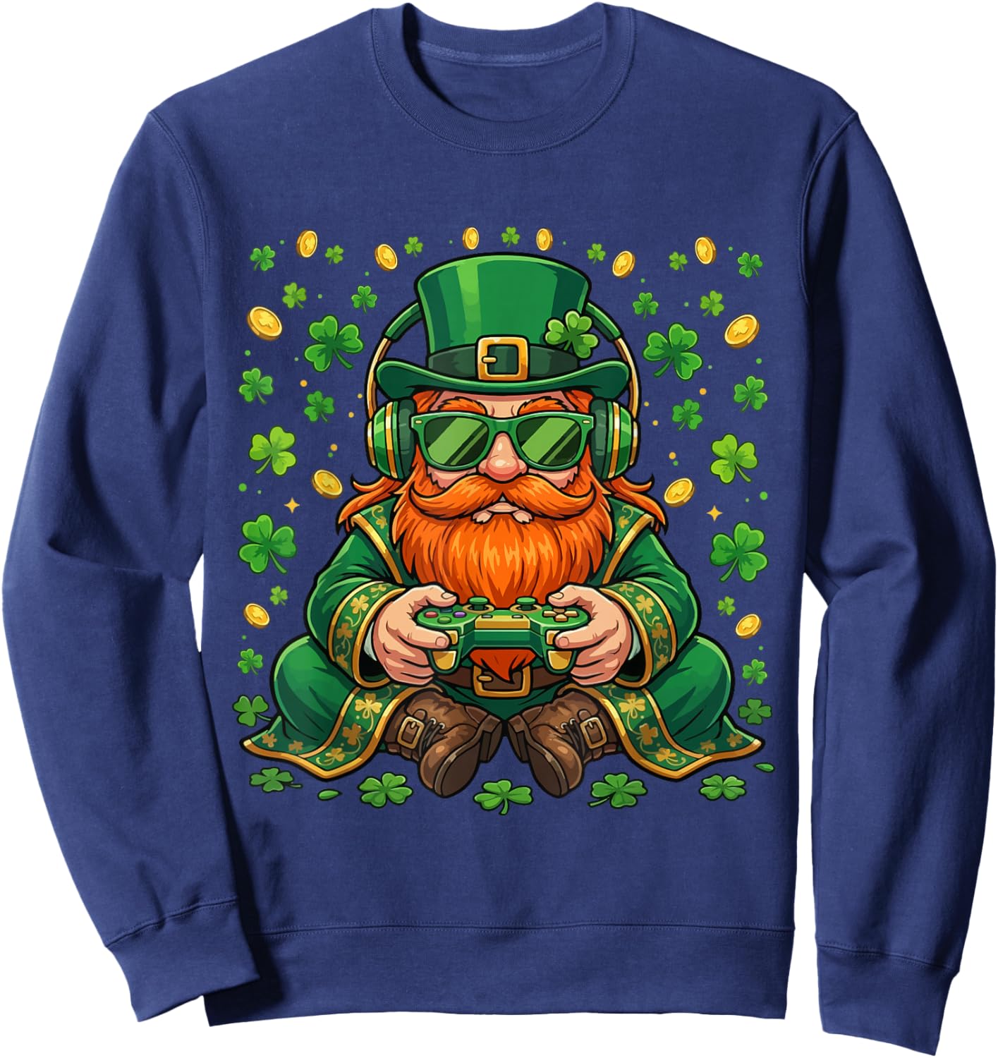 Video Game Leprechaun St Patricks Day Gamer Kids Boys Gaming Sweatshirt - Sweatshirt | Navy