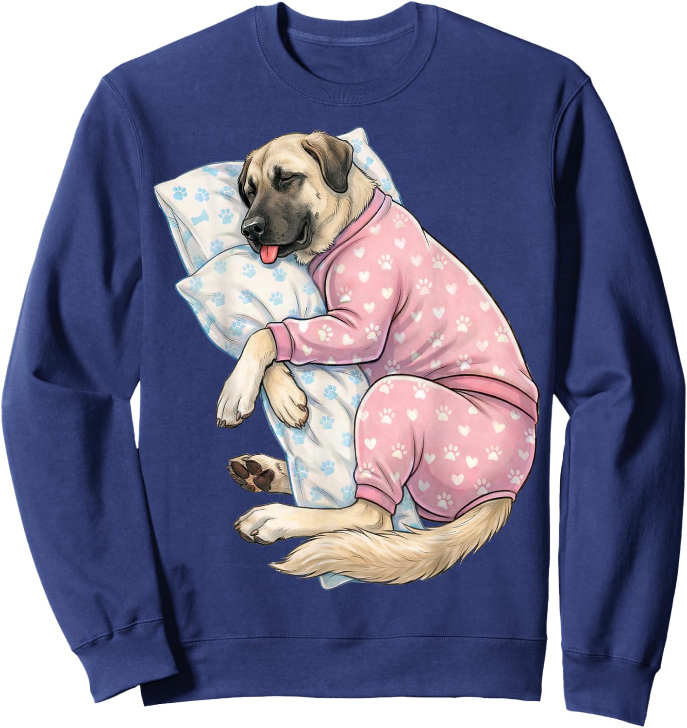 Cute Anatolian Shepherd Dog Sleeping in Pajamas Bedtime Art Sweatshirt - Sweatshirt | Navy