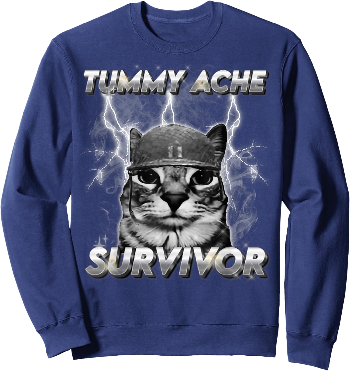 Funny Cat Meme I Survived Today's Tummy Ache Sweatshirt - Sweatshirt | Navy