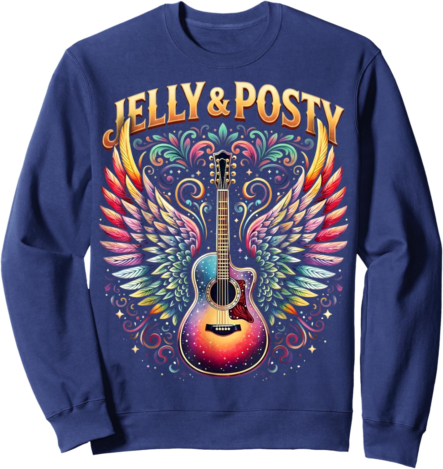 Vintage Jelly and Posty Acoustic Guitar Retro Women Sweatshirt - Sweatshirt | Navy