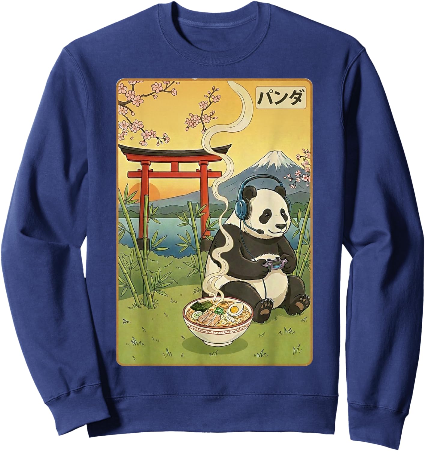Kawaii Japanese Anime Panda Ramen Retro Gaming Sweatshirt - Sweatshirt | Navy