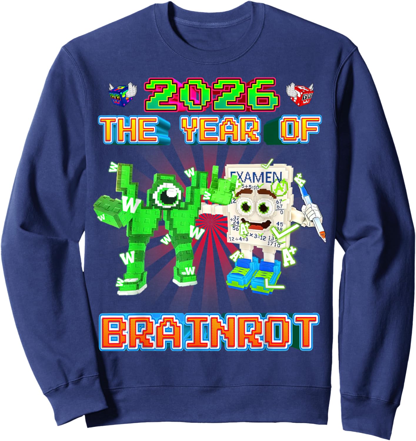 2026 The Year of W and Yess Examen Brainrots Boys Kids Teens Sweatshirt - Sweatshirt | Navy
