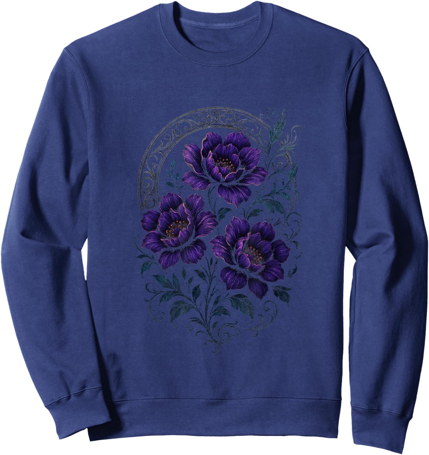 Mystic Gothic Flowers - Dark Witchcraft Aesthetic Sweatshirt - Sweatshirt | Navy