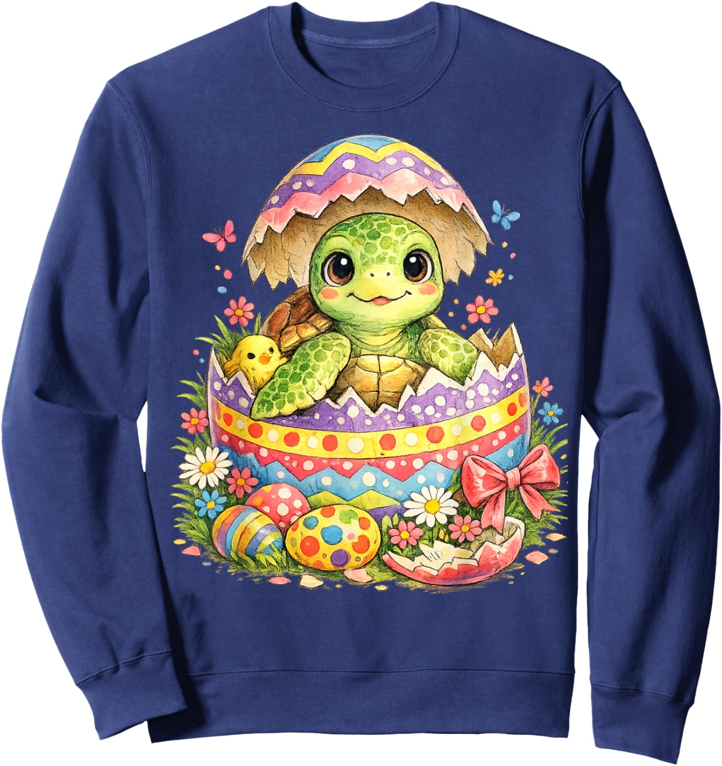 Sea Turtle Easter Egg Hatched | Cute Marine Surprise Sweatshirt - Sweatshirt | Navy