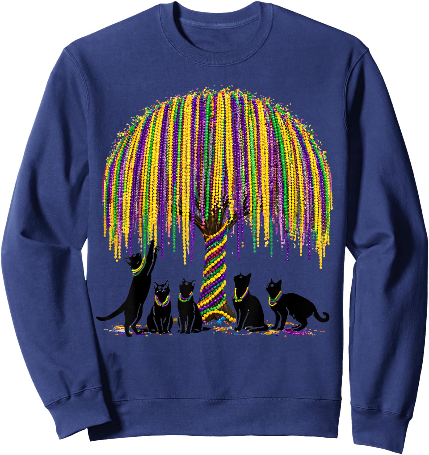 Funny Curious Cats Mardi Gras Outfit Kids Teens Sweatshirt - Sweatshirt | Navy
