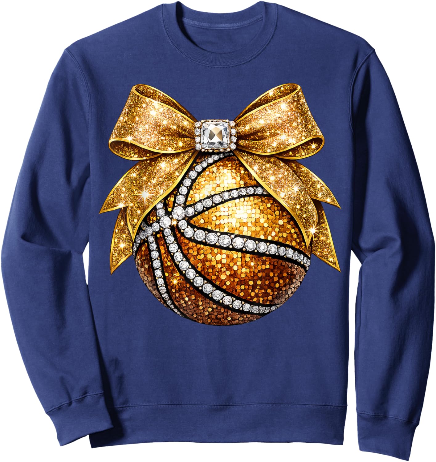 Bling Basketball Bow Coquette Game Day Sports Basketball Mom Sweatshirt - Sweatshirt | Navy