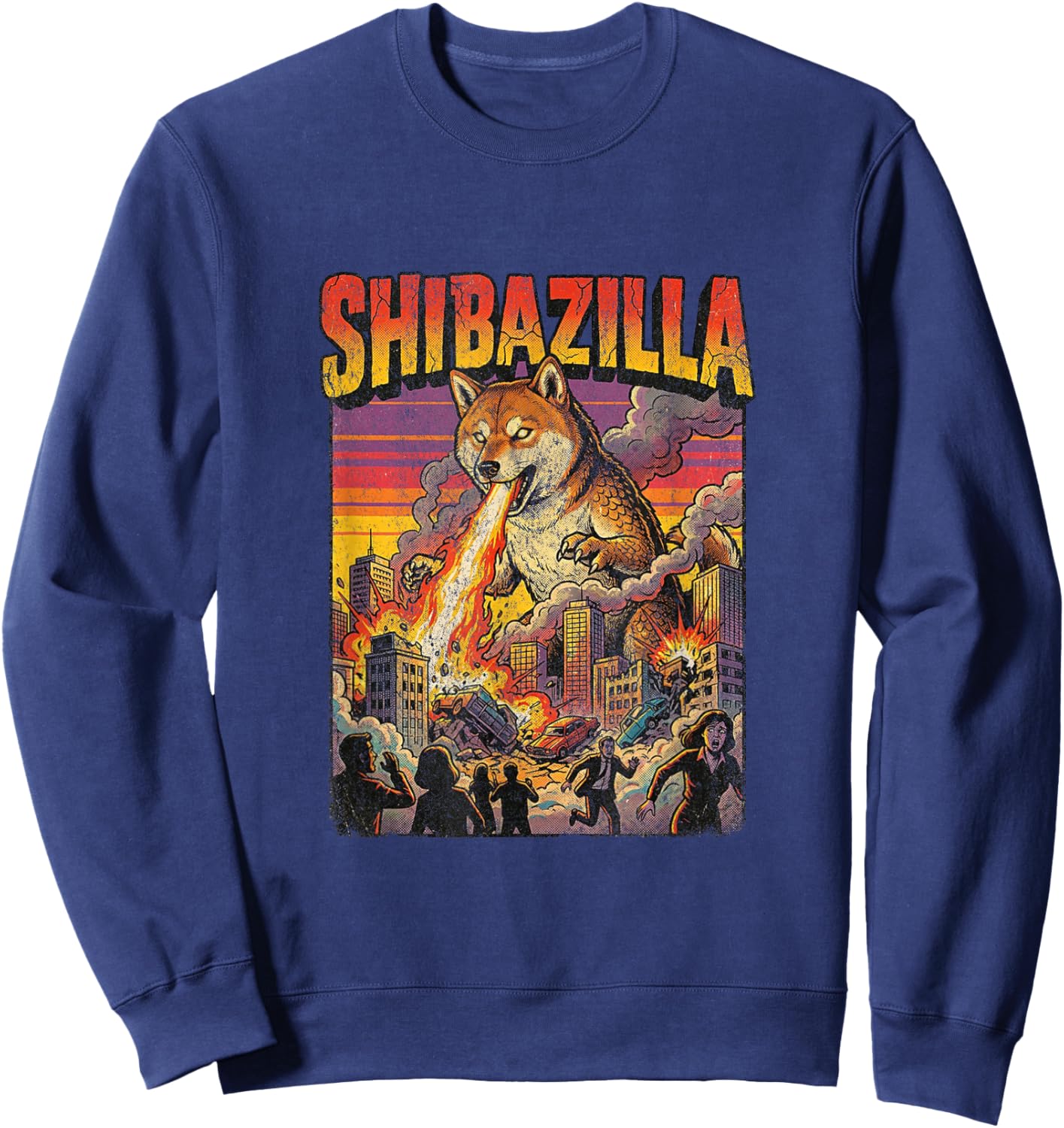 Shibazilla Giant Shiba Inu Monster Movie Dog Parody Sweatshirt - Sweatshirt | Navy
