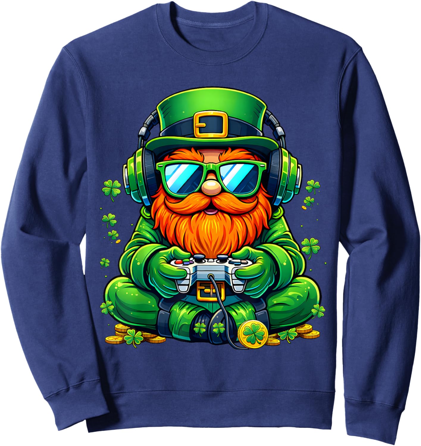 Funny Leprechaun Irish Gaming Shamrock St Patricks Men Boy Sweatshirt - Sweatshirt | Navy