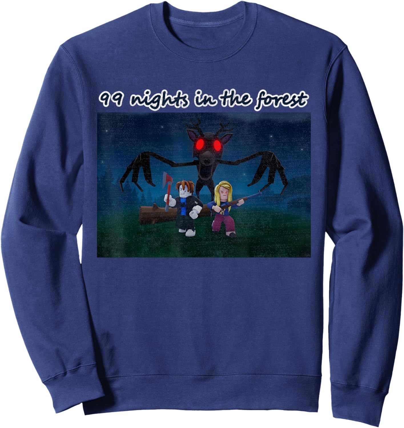 Funny 99 Nights Halloween Gamer Deer in The Forest Kids Meme Sweatshirt - Sweatshirt | Navy