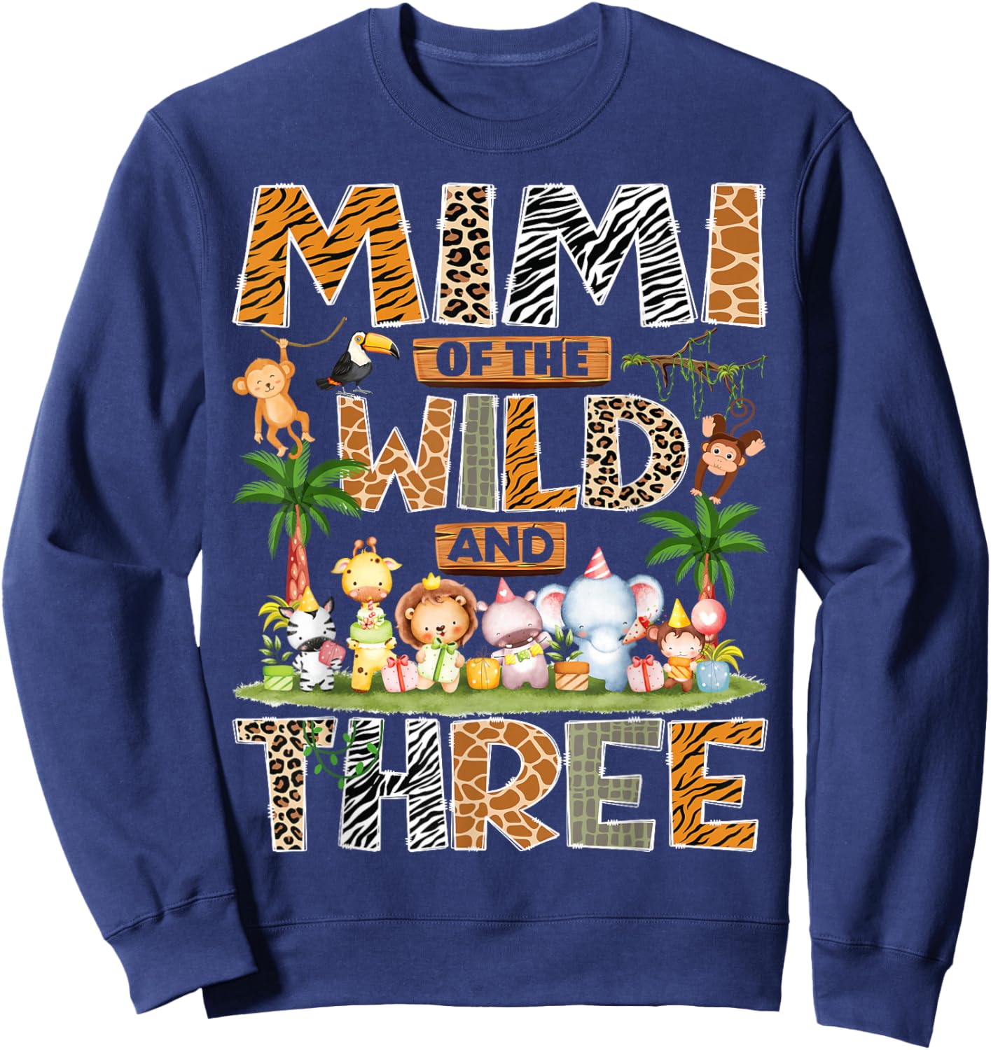 Mimi of The Wild & Three 3rd Birthday Boy Safari Jungle Sweatshirt - Sweatshirt | Navy