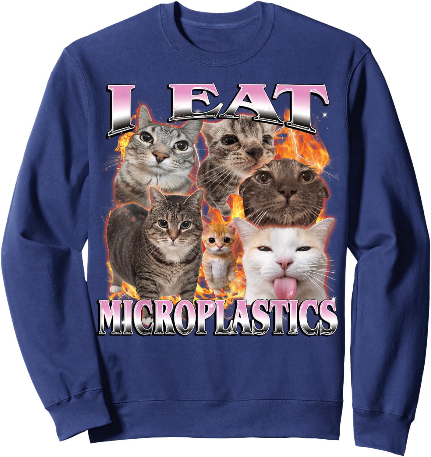 I Eat Microplastics Funny Cat Meme Bootleg Women Sweatshirt - Sweatshirt | Navy