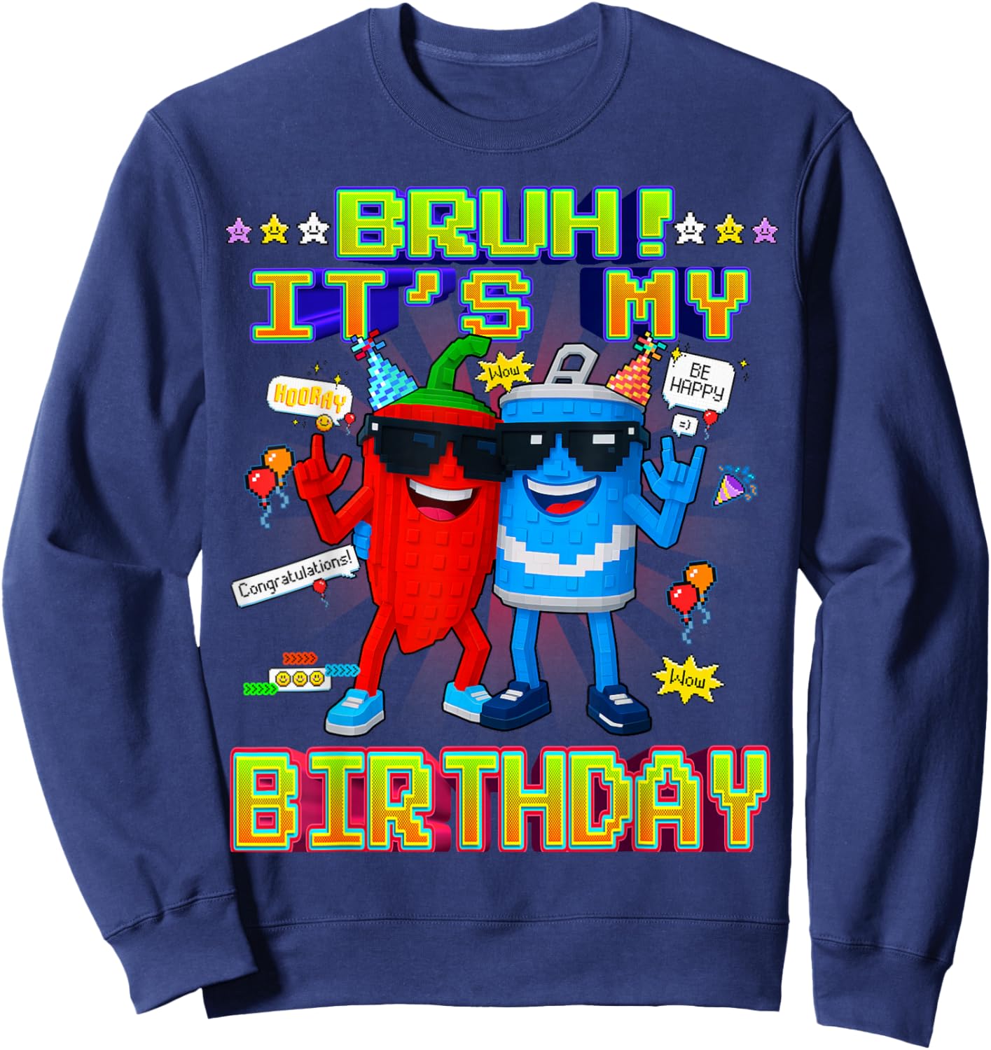 Bruh It's My Birthday Swaggy Bros Funny Brainrot for Kids Sweatshirt - Sweatshirt | Navy